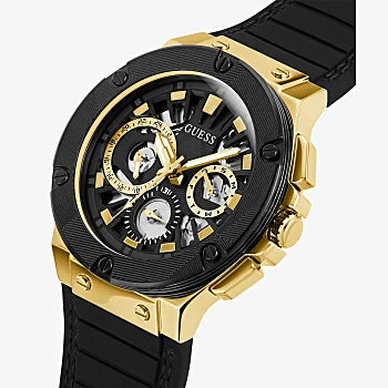 GUESS - GOLD TONE CASE BLACK SILICONE WATCH