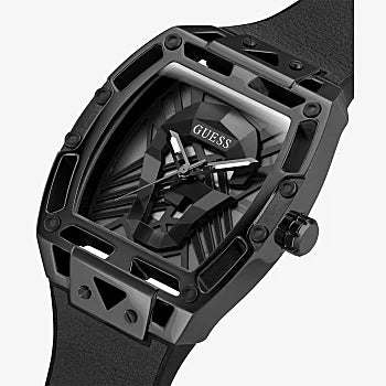 GUESS - BLACK CASE BLACK GENUINE LEATHER/SILICONE WATCH
