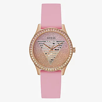 GUESS - ROSE GOLD TONE CASE PINK SILICONE WATCH