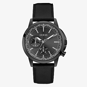 GUESS - BLACK CASE BLACK GENUINE LEATHER WATCH