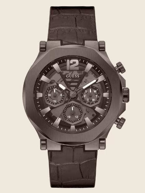 GUESS - Brown Leather Multifunction Watch