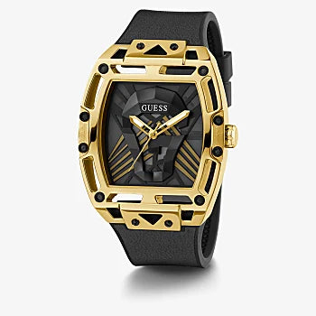 GUESS - GOLD TONE CASE BLACK GENUINE LEATHER/SILICONE WATCH