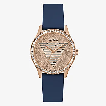 GUESS - ROSE GOLD TONE CASE BLUE SILICONE WATCH