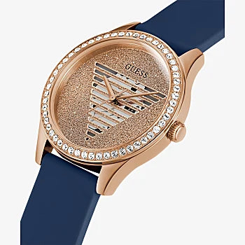 GUESS - ROSE GOLD TONE CASE BLUE SILICONE WATCH