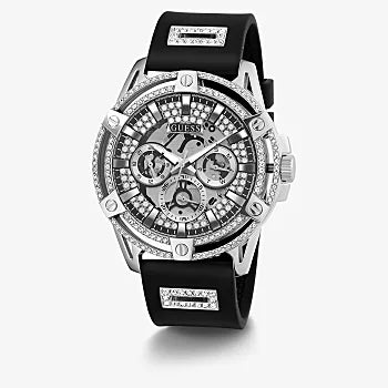 GUESS - SILVER TONE CASE BLACK SILICONE WATCH